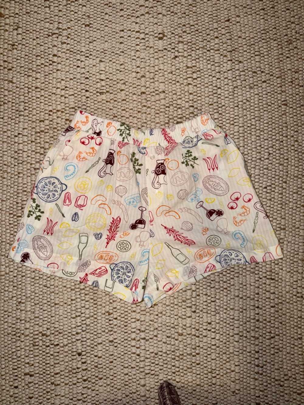 High-Waist White Multicolor Printed Lounge Shorts